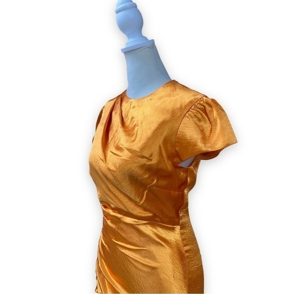 cinq a Sept Natalia Short Sleeve Satin Mini Dress in Citrine Orange | Size 0 - Picture 5 of 15